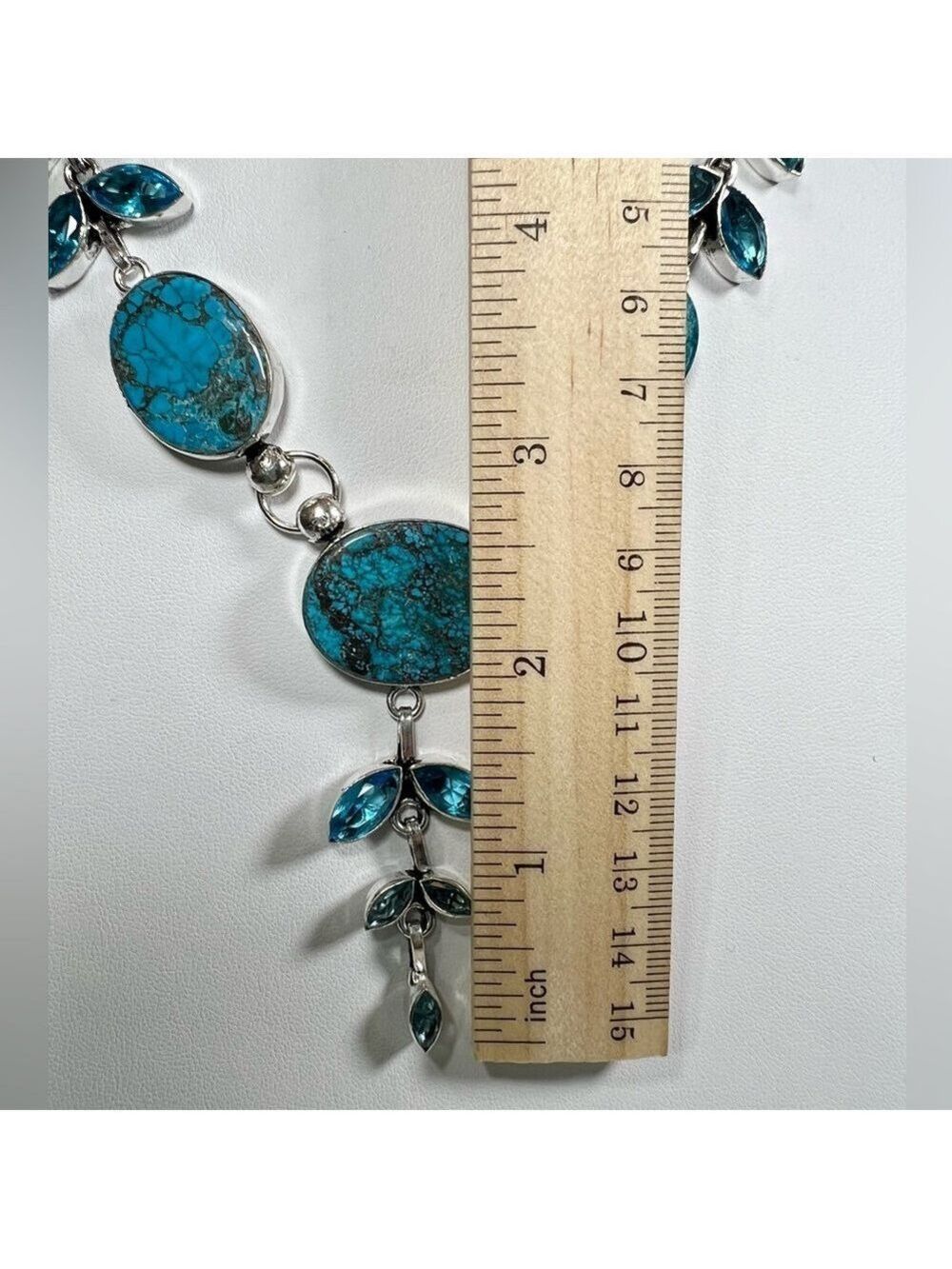 Turquoise Blue Topaz 925 Gemstone Necklace & Earrings - Picture 6 of 10